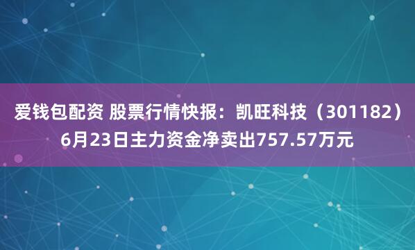爱钱包配资 股票行情快报：凯旺科技（301182）6月23日主力资金净卖出757.57万元